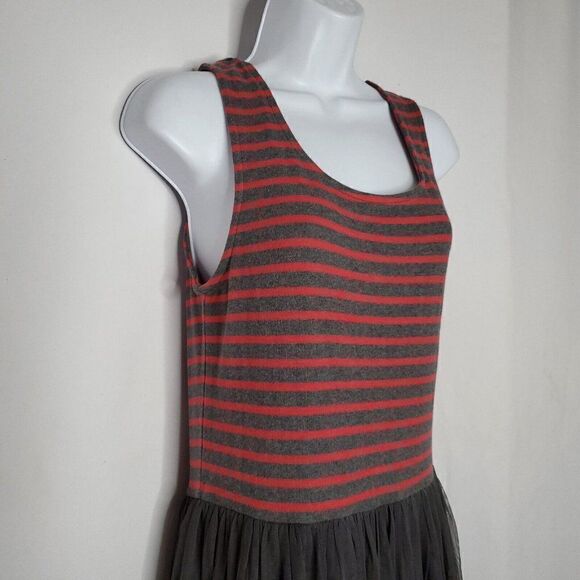 Red Gray Striped Sleeveless Dress M A-Line Tulle Skirt Matilda Jane - Picture 2 of 5